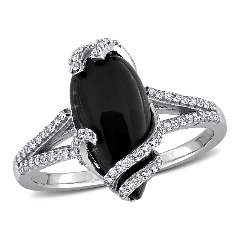 Topaz Gemstone Rings in 10K Gold with a Channel - Set Design for a Contemporary and Durable OptionMiadora 3 1/2ct TGW Pear-Cut Black Onyx and 1/5ct TDW Diamond Swirl Ring in 10k White Gold