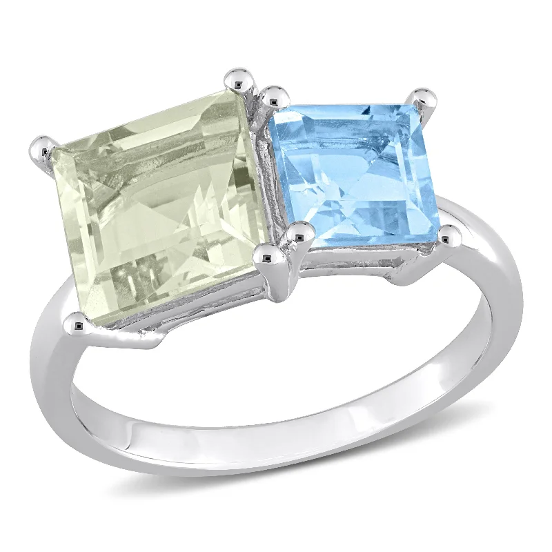 Moonstone Gemstone Rings in Silver - Plated Copper with a Celtic - Inspired Pattern for a Mystical VibeMiadora 3 3/4ct TGW Square Green Quartz and Sky Blue Topaz Ring in Sterling Silver