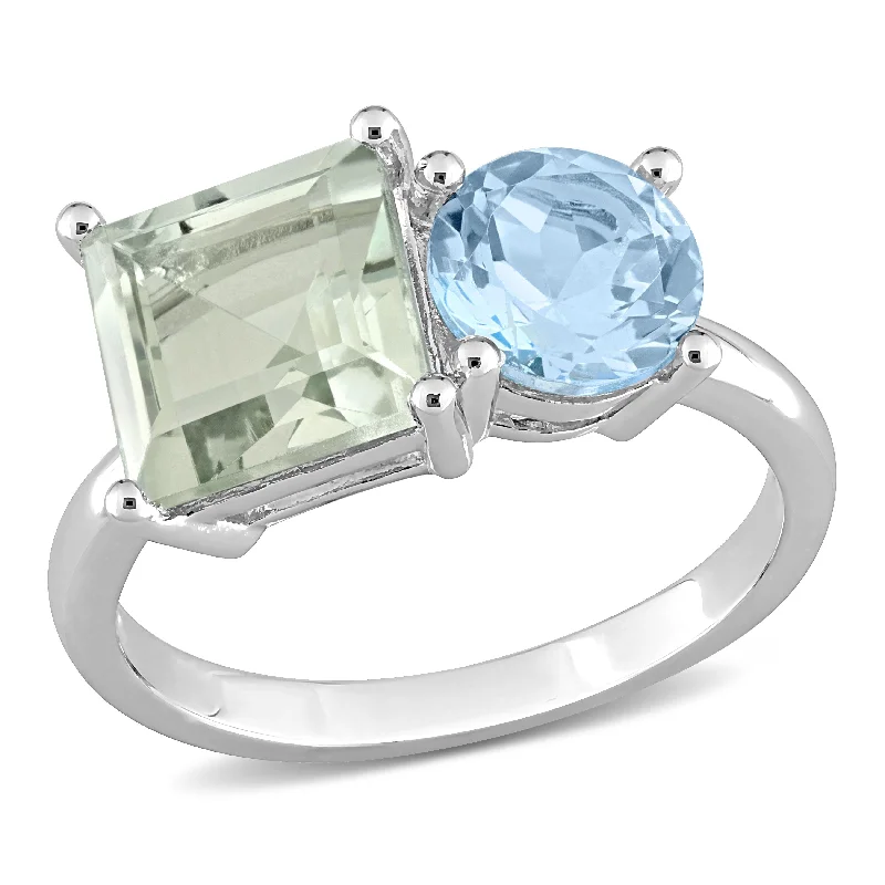 Amethyst Gemstone Rings in Sterling Silver with a Halo of Cubic Zirconia for a Budget - Friendly LuxuryMiadora 3 4/5ct TGW Octagon Green Quartz and Sky Blue Topaz Ring in Sterling Silver