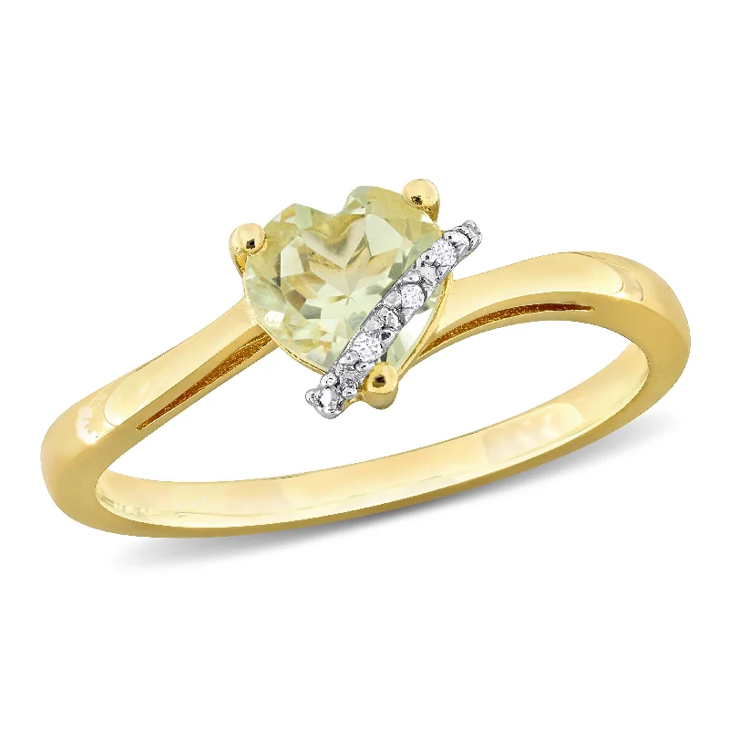 Tourmaline Gemstone Rings in 18K Two - Tone Gold with a Floral - Shaped Setting for a Feminine TouchMiadora 3/4ct TGW Heart Shape Green Quartz & Diamond Accent Ring in Yellow Silver