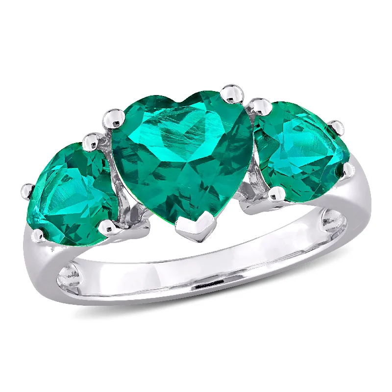 Malachite Gemstone Rings in 14K Gold with a Carved Stone for a Unique and Artistic AppealMiadora 3ct TGW Created Emerald 3-Stone Heart Ring in Sterling Silver