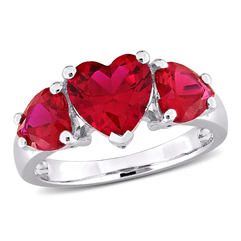 Garnet Gemstone Rings in 18K Gold Vermeil with Intricate Engravings for a Traditional AestheticMiadora 4 4/5ct TGW Created Ruby 3-Stone Heart Ring in Sterling Silver