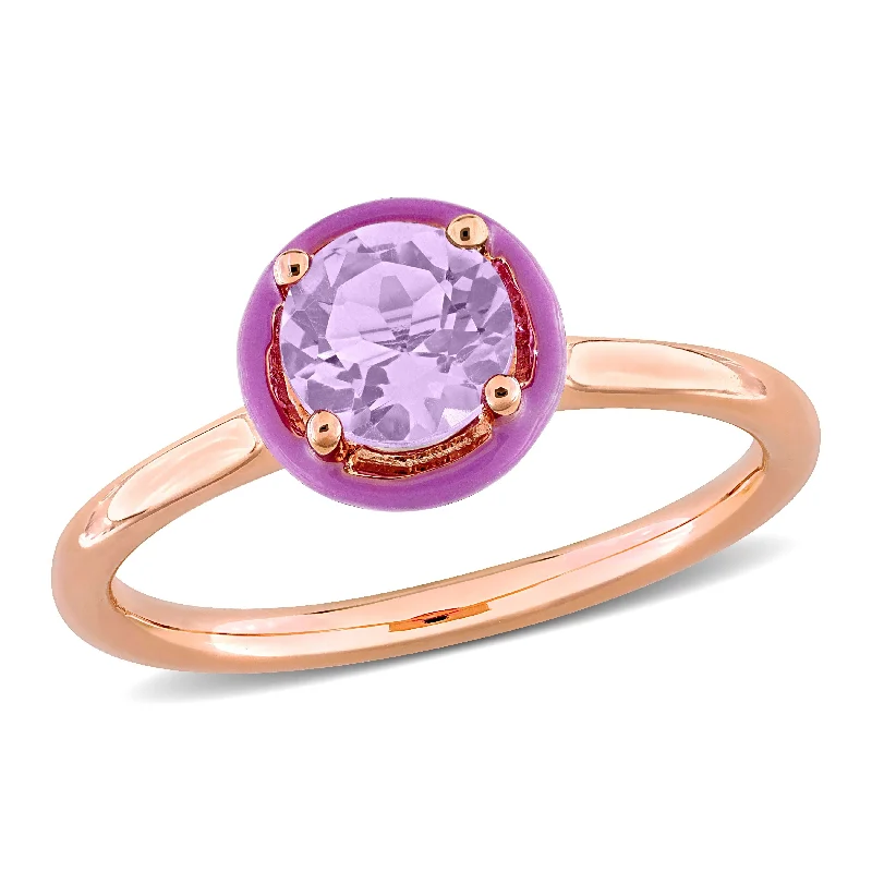 Moonstone Gemstone Rings in Silver - Plated Copper with a Celtic - Inspired Pattern for a Mystical VibeMiadora 5/8ct TGW Amethyst Purple Enamel Halo Solitaire Ring in Rose Plated Sterling Silver