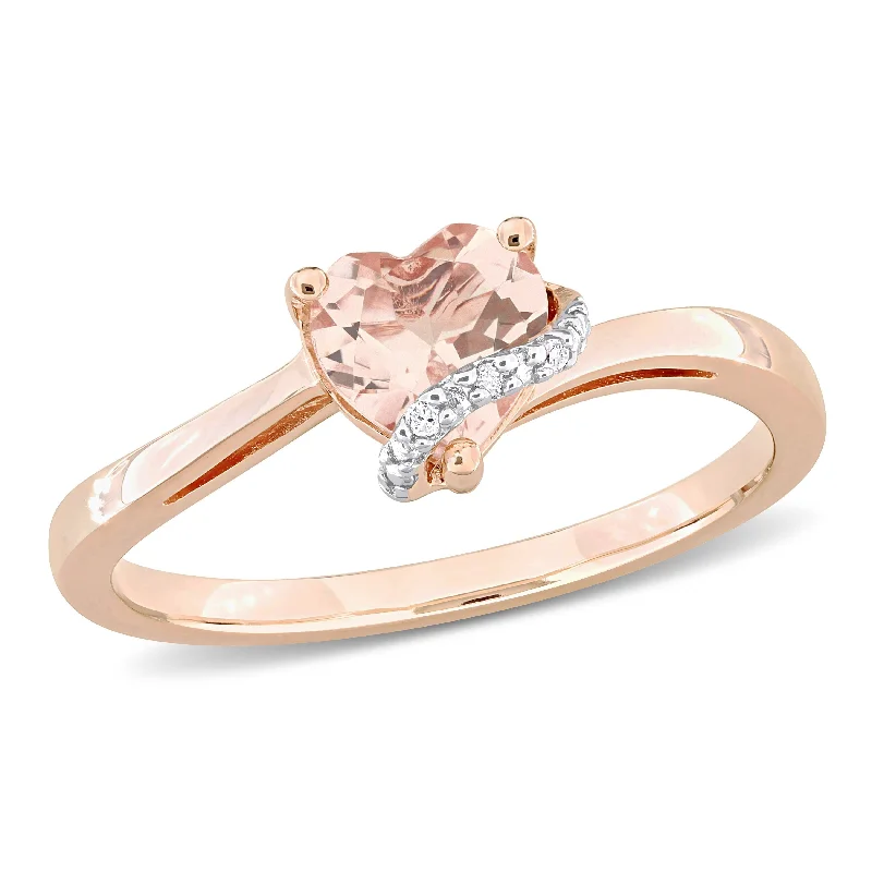 Agate Gemstone Rings in Sterling Silver with a Mosaic - Inspired Inlay for a Bohemian StyleMiadora 5/8ct TGW Heart Shape Morganite and Diamond Accent Wrap Ring in Rose Silver