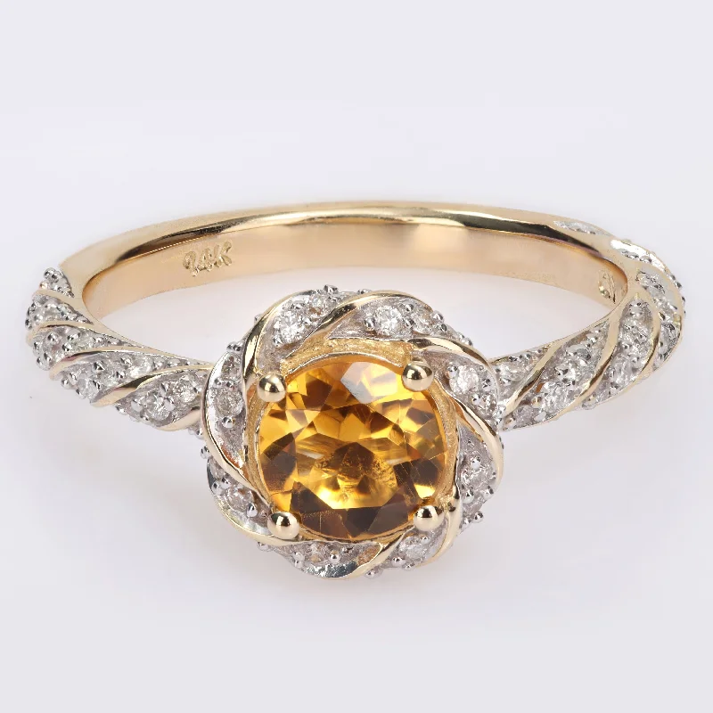 Emerald Gemstone Rings Set in Platinum with Filigree Work for a Vintage - Inspired LookMiadora Citrine and 1/4ct TDW Diamond Swirl Halo Ring in 14k Yellow Gold