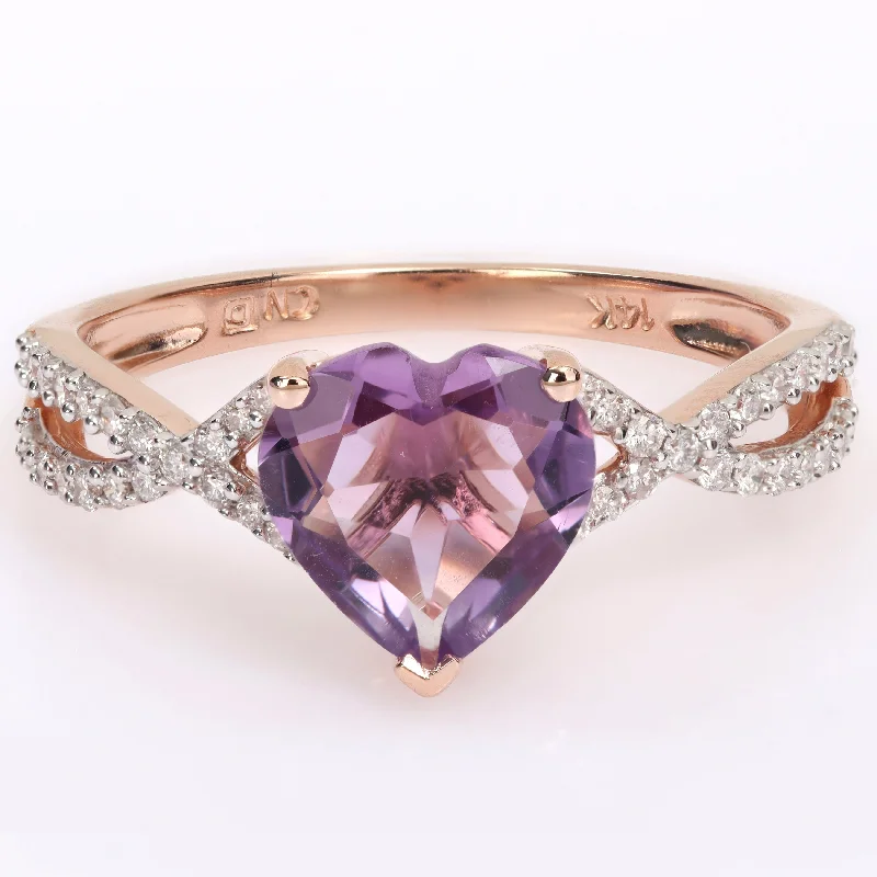 Peridot Gemstone Rings in 14K Gold - Filled Metal with a Pave - Set Band for a Sparkling LookMiadora Heart-Cut Amethyst and 1/5ct TDW Diamond Crossover Ring in 14k Rose Gold