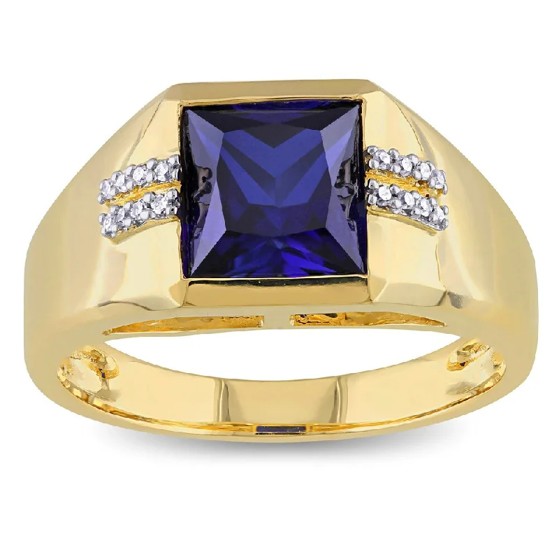 Lapis Lazuli Gemstone Rings in Sterling Silver with a Star - Shaped Setting for a Celestial - Inspired PieceMiadora Men's 10k Yellow Gold Created Blue Sapphire and Diamond Accent Ring