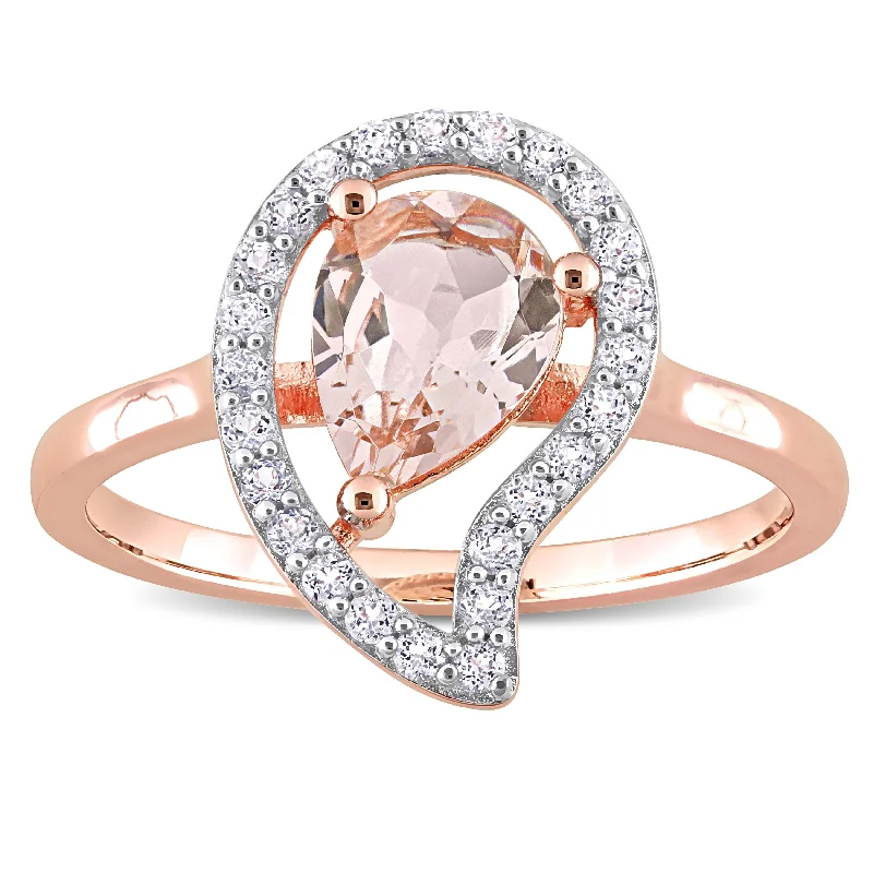 Sapphire Gemstone Rings in 18K White Gold with Diamond Accents for an Elegant EngagementMiadora Morganite and White Topaz Halo Teardrop Ring in Rose Plated Sterling Silver