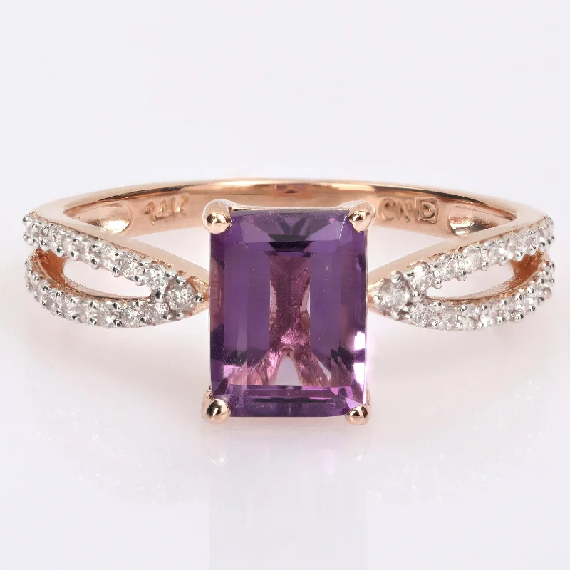 Opal Gemstone Rings in Rose Gold with a Milgrain Edge for a Feminine and Romantic StyleMiadora Octagon-cut Amethyst and 1/5ct TDW Diamond Split Shank Cocktail Ring in 14k Rose Gold