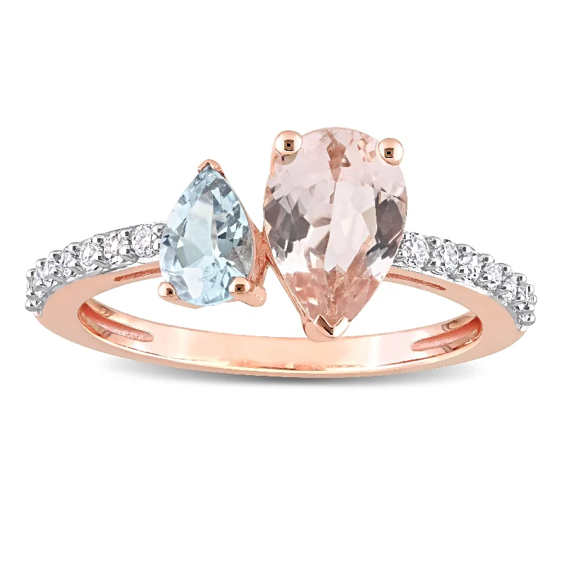 Alexandrite Gemstone Rings in Platinum with a Hidden Halo for a Rare and Luxurious PieceMiadora Pear Shape Aquamarine, White Topaz and Morganite Engagement Ring in 10k Rose Gold