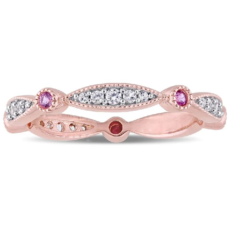 Opal Gemstone Rings in Rose Gold with a Milgrain Edge for a Feminine and Romantic StyleMiadora Rose Plated Sterling Silver Created Pink and Created White Sapphire Anniversary Band