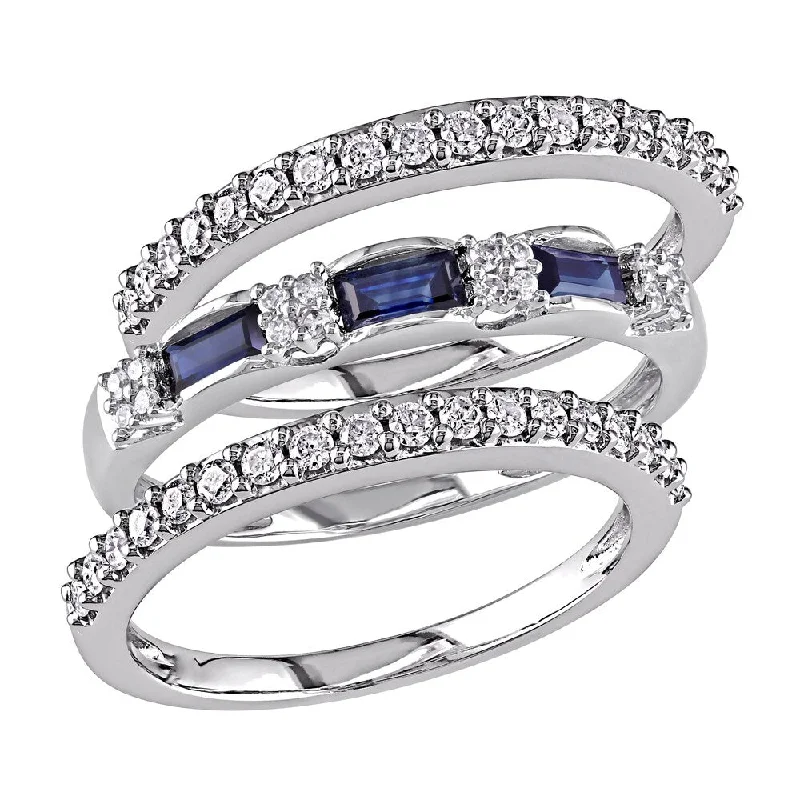 Sapphire Gemstone Rings in 18K White Gold with Diamond Accents for an Elegant EngagementMiadora Signature Collection 10k White Gold Sapphire and 1/2ct TDW Diamond Three Piece Anniversary R - Blue