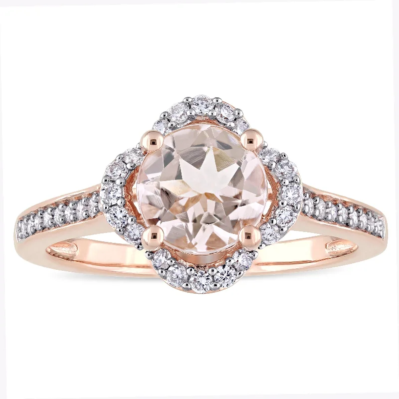 Aquamarine Gemstone Rings in 9K Gold with a Bezel Setting for a Modern and Secure FitMiadora Signature Collection 14k Rose Gold Morganite and 1/4ct TDW Diamond Quatrefoil Halo Engagement Ring (G-H, I1-I2) - Pink