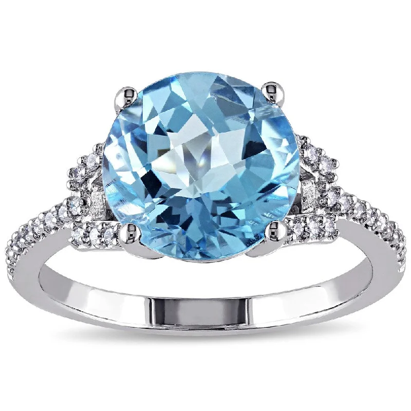 Aquamarine Gemstone Rings in 9K Gold with a Bezel Setting for a Modern and Secure FitMiadora Signature Collection 14k White Gold Blue Topaz and 1/6ct TDW Diamond Cocktail Ring (G-H, SI1