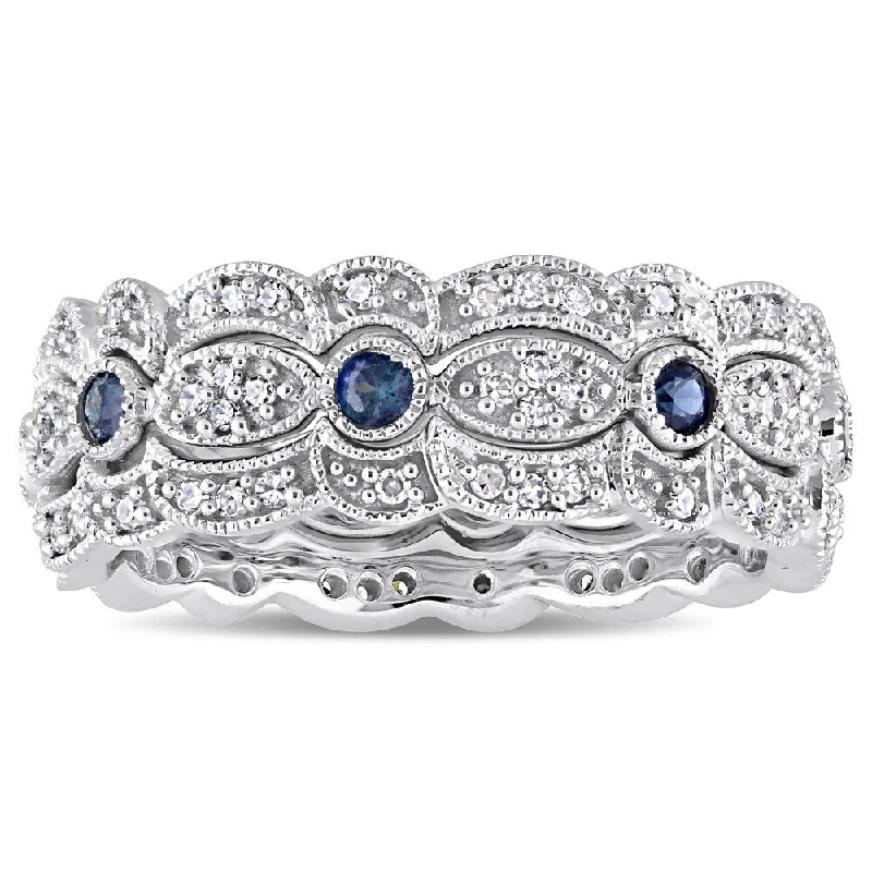 Emerald Gemstone Rings Set in Platinum with Filigree Work for a Vintage - Inspired LookMiadora Signature Collection 14k White Gold Sapphire and 2/5ct TDW Diamond Milgrain Filigree 3-Piece Stacking Ring Set - Blue