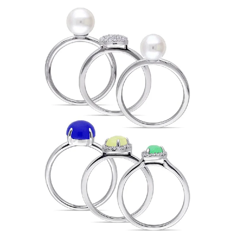 Ruby Gemstone Rings in 14K Yellow Gold with a Solitaire Setting for a Classic and Bold StatementMiadora Sterling Silver Blue Yellow Dyed Green Quartz and White Topaz Pearl Six Piece Stacked Ring Set