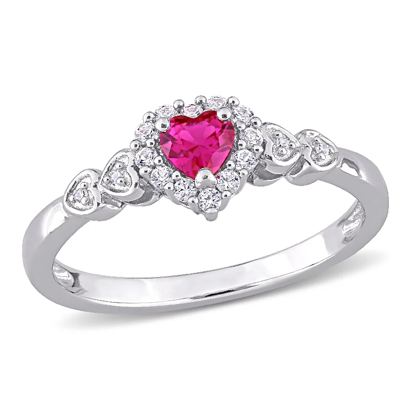 Ruby Gemstone Rings in 14K Yellow Gold with a Solitaire Setting for a Classic and Bold StatementMiadora Sterling Silver Created Ruby and Created White Sapphire Diamond Accent Heart Halo Ring