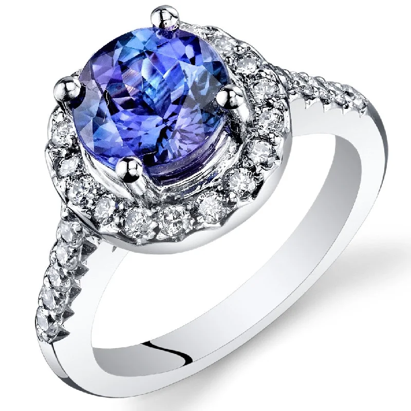 Emerald Gemstone Rings Set in Platinum with Filigree Work for a Vintage - Inspired LookOravo 2.56 ct Tanzanite Round and Diamond Ring in 14k White Gold