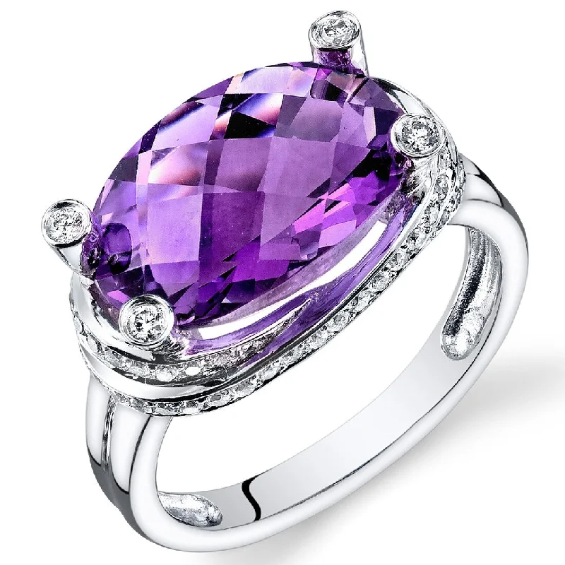 Amethyst Gemstone Rings in Sterling Silver with a Halo of Cubic Zirconia for a Budget - Friendly LuxuryOravo 5.5 ct Amethyst Oval Diamond Ring in 14k White Gold