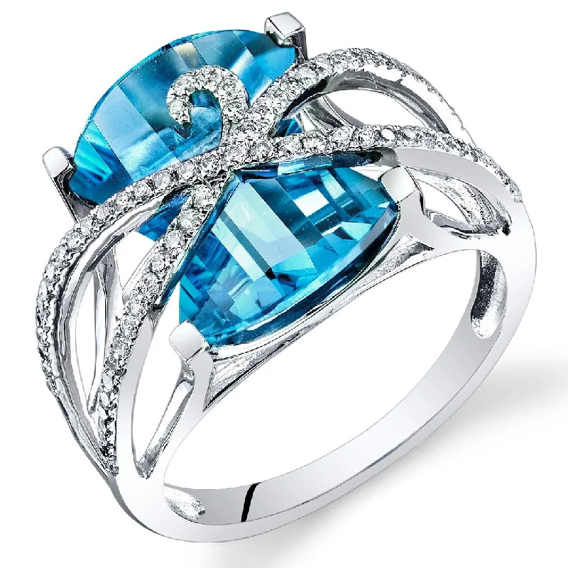 Tourmaline Gemstone Rings in 18K Two - Tone Gold with a Floral - Shaped Setting for a Feminine TouchOravo 9.1 ct Swiss Blue Topaz Baroness Diamond Ring in 14k White Gold