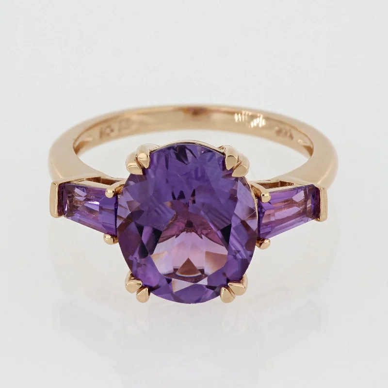 Agate Gemstone Rings in Sterling Silver with a Mosaic - Inspired Inlay for a Bohemian StyleOval and Taper-Cut Amethyst 3-Stone Ring in 14k Rose Gold by Miadora