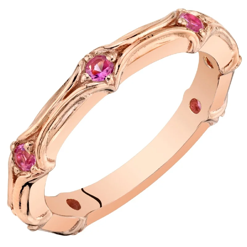 Aquamarine Gemstone Rings in 9K Gold with a Bezel Setting for a Modern and Secure FitRose Tone Created Pink Sapphire Contoured Stackable Ring