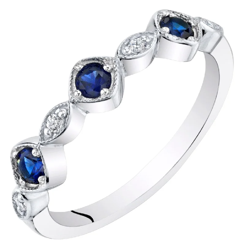 Tourmaline Gemstone Rings in 18K Two - Tone Gold with a Floral - Shaped Setting for a Feminine TouchSterling Silver Created Blue Sapphire Marquise and Round Stackable Ring