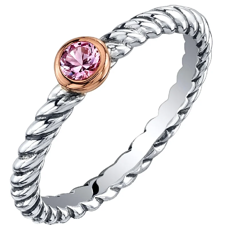 Agate Gemstone Rings in Sterling Silver with a Mosaic - Inspired Inlay for a Bohemian StyleSterling Silver Created Pink Sapphire Cable Rope Stackable Ring