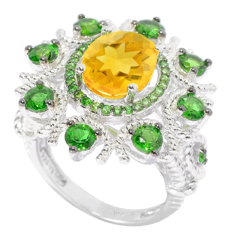 Ruby Gemstone Rings in 14K Yellow Gold with a Solitaire Setting for a Classic and Bold StatementSterling Silver with Natural Citrine and Chrome Diopside Flower Ring - Yellow