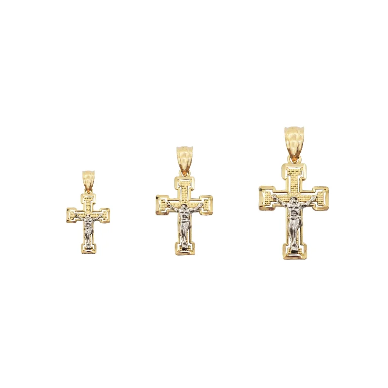 Retro - Inspired Art Deco - Patterned Pendant in Silver for Vintage LoversTwo-tone Crucifix Pendant (14K) Retro - Inspired Art Deco - Patterned Pendant in Silver for Vintage LoversTwo-tone Crucifix Pendant (14K)