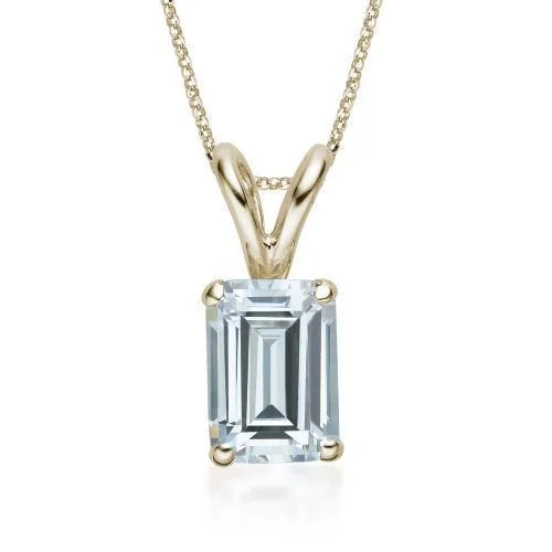 Custom - Engraved Initial Pendant Necklace in Sterling Silver for Mother's Day GiftEmerald Cut solitaire pendant with 1 carat* diamond simulant in 10 carat yellow gold