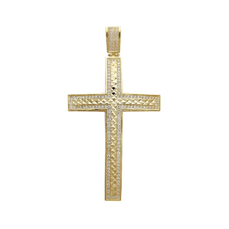 Pearl - Embellished Floral Pendant for a Feminine and Romantic LookIced-Out Faceted Cuts Convex Cross Pendant (14K) Pearl - Embellished Floral Pendant for a Feminine and Romantic LookIced-Out Faceted Cuts Convex Cross Pendant (14K)