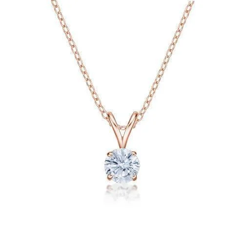 Pave - Set Cubic Zirconia Crown Pendant Necklace for Little Princess - Themed Birthday PartiesRound Brilliant solitaire pendant with 0.5 carat* diamond simulant in 10 carat rose gold