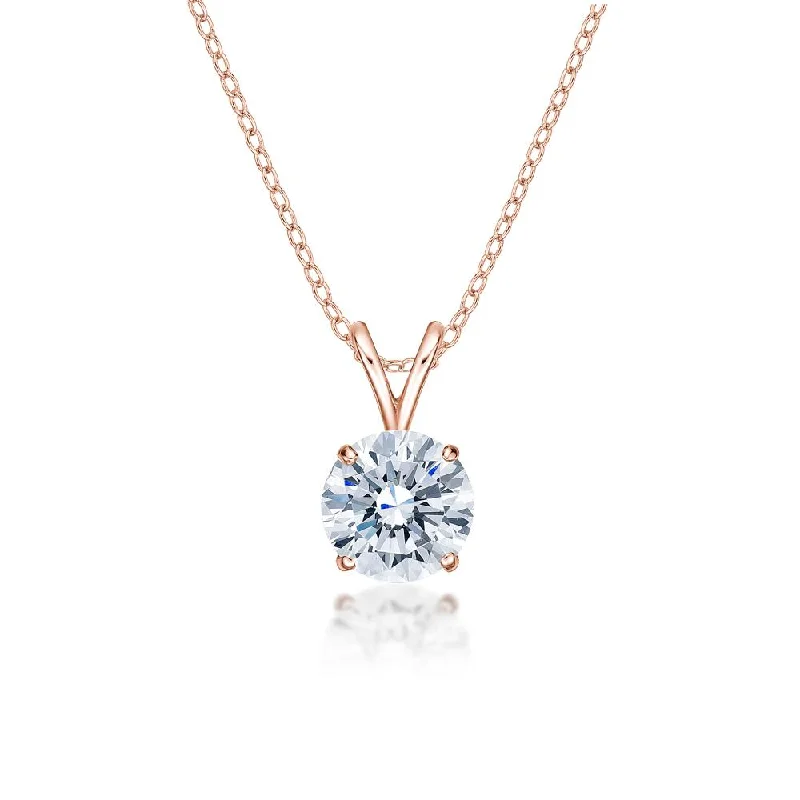 LED - Illuminated Moon Pendant Necklace for Nighttime EventsRound Brilliant solitaire pendant with 1.5 carat* diamond simulant in 10 carat rose gold