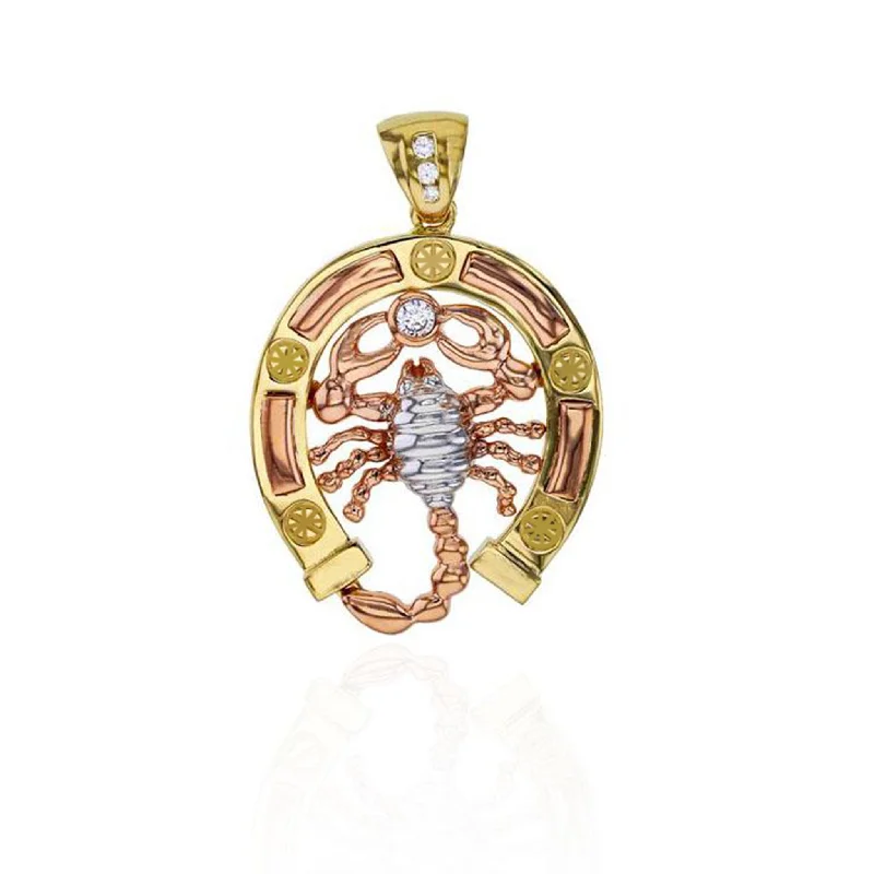 Double - Heart Pendant with Interlocking Design for CouplesTri-Color Horse Shoe Scorpion CZ Pendant (14K) Double - Heart Pendant with Interlocking Design for CouplesTri-Color Horse Shoe Scorpion CZ Pendant (14K)