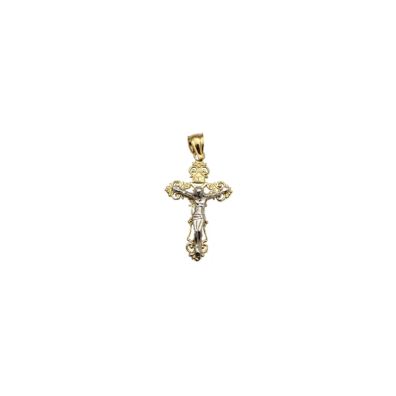 Magnetic - Locking Pendant with Hidden Compartment for Secret MessagesTwo-tone Filigree INRI Crucifix Pendant (14K) Magnetic - Locking Pendant with Hidden Compartment for Secret MessagesTwo-tone Filigree INRI Crucifix Pendant (14K)