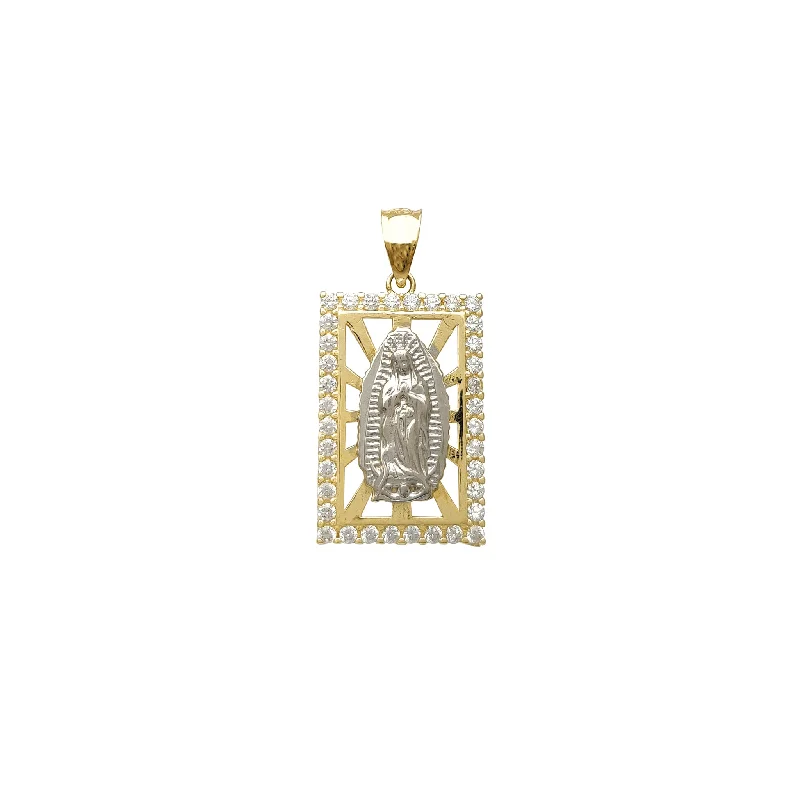 Rhinestone - Encrusted Crown Pendant for Little Girls' Dress - UpZirconia Rectangle Halo Virgin Mary Pendant (14K) Rhinestone - Encrusted Crown Pendant for Little Girls' Dress - UpZirconia Rectangle Halo Virgin Mary Pendant (14K)